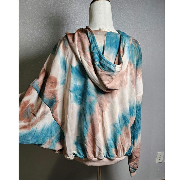NWT Hem and Thread Womens Tie Die Oversized Hoodie Teal and Brown Large - Picture 4 of 15